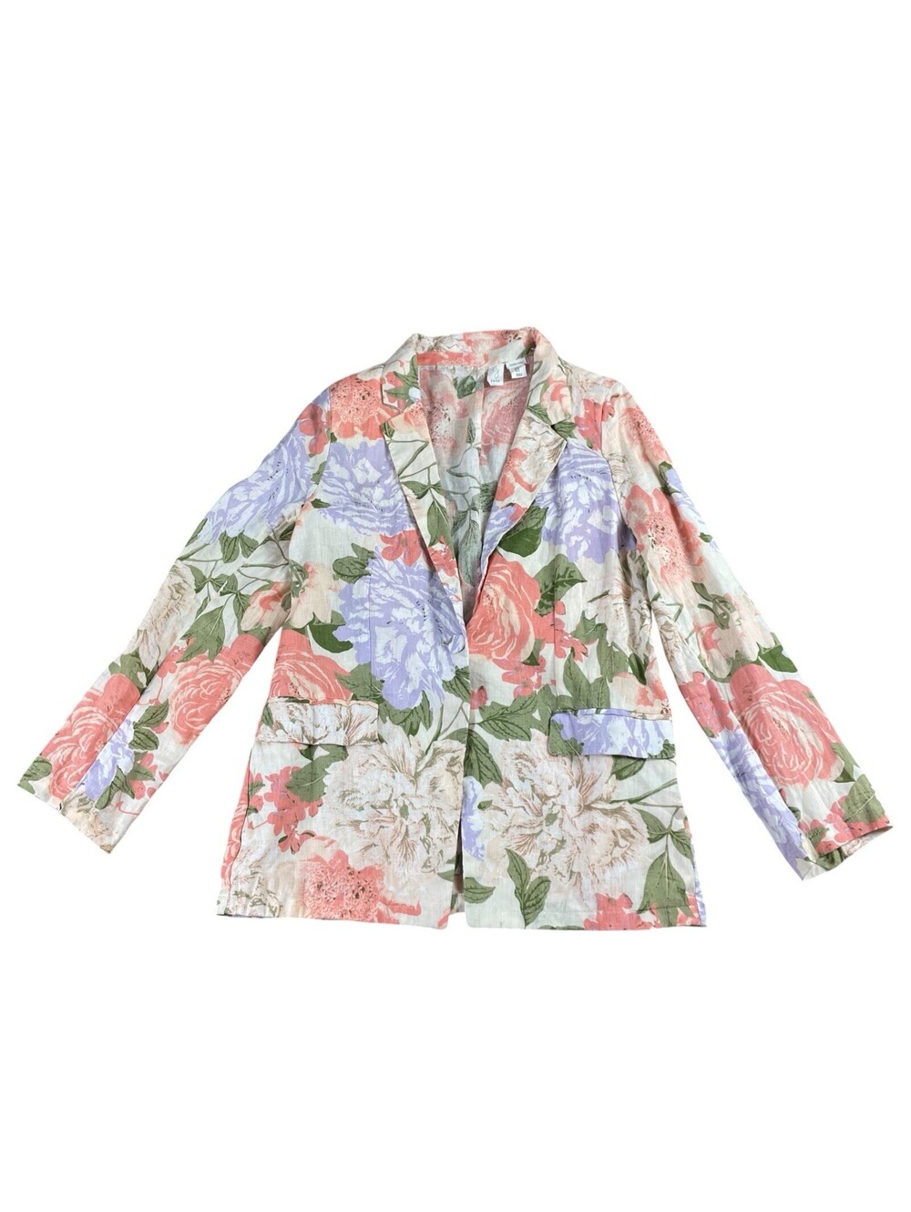 JOIE 100% Linen Floral Blazer Jacket Women's Medium Pink Lavender Roses